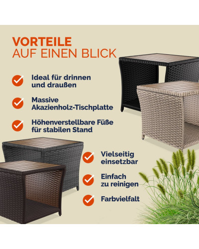 Beistelltisch Rattan Akazie Massivholz Schwarz